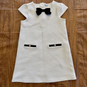 Janie and Jack Textured Cream Dress with Black Bow